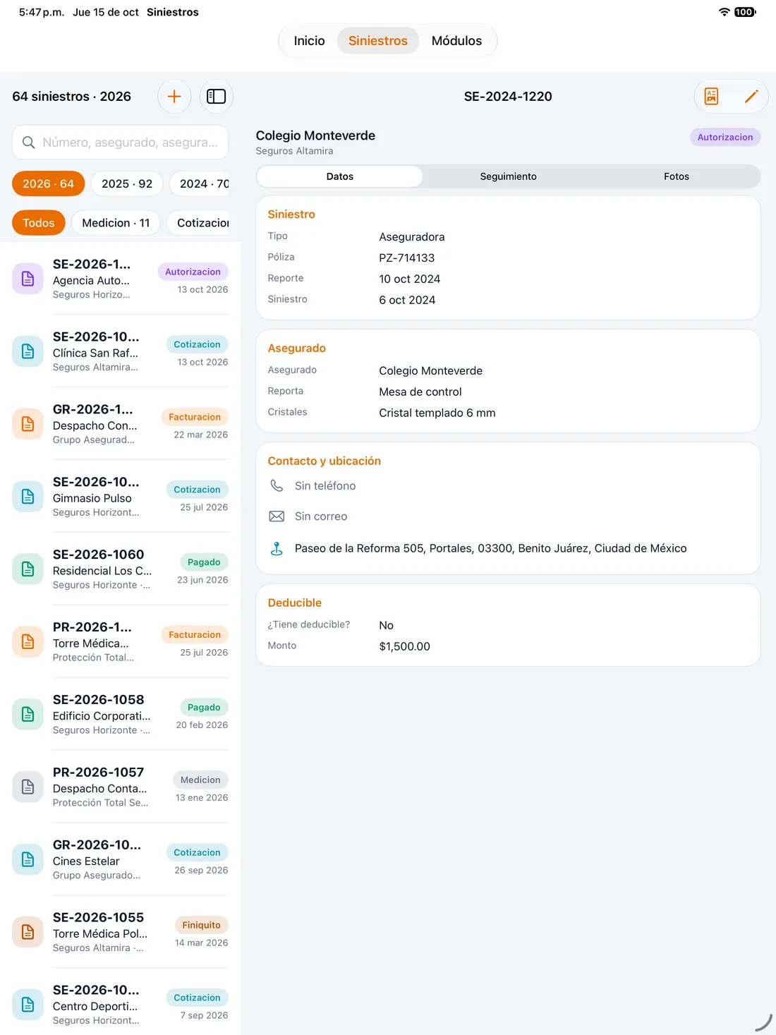 SinisterAPP en iPad